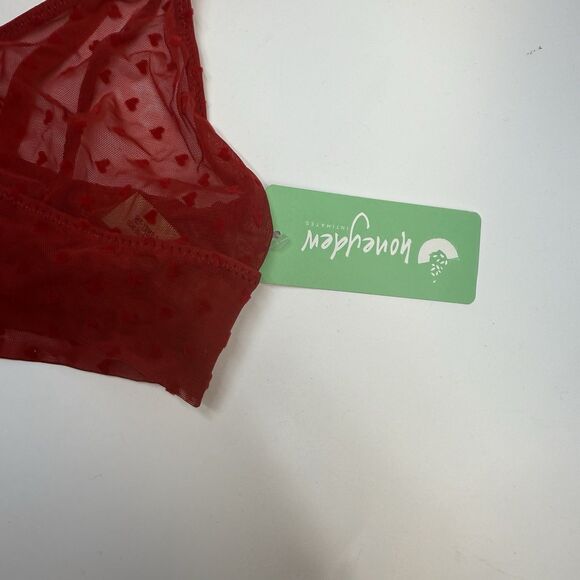 Honeydew Intimates Sheer Mesh Raised Hearts Bralette In Red Sz Small New - Picture 5 of 6